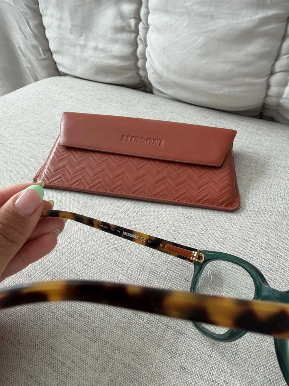 Missoni Green Translucent Square Optical Glasses with Tortoiseshell Temples - Picture 5 of 7